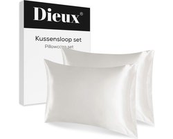 Dieux® - Luxe Satijnen Kussensloop - Wit - Kussenslopen 60 x 70 cm - set van 2 - Kussensloop Satijn - Anti allergeen - Huidverzorging - Haarverzorging