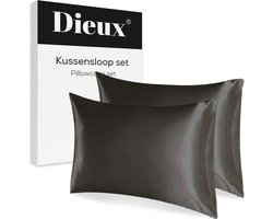 Dieux® - Luxe Satijnen Kussensloop - Zwart - Kussenslopen 60 x 70 cm - set van 2 - Kussensloop Satijn - Anti allergeen - Huidverzorging - Haarverzorging