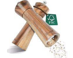 Dieux® - Peper en Zoutmolen set - 15CM - Zout peper kruiden - 2 stuks - Acacia hout - Instelbare maalgraad - Luxe kwaliteit - Hervulbaar - Pepermolen - Zoutmolen - Barbecue - BBQ accesoires
