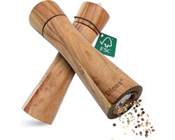 Dieux® - Peper en Zoutmolen set - 22CM - Pepermolen - Zoutmolen - 2 stuks - Acacia hout - Instelbare maalgraad- Luxe kwaliteit - Hervulbaar - Barbecue - BBQ accesoires - Zout peper kruiden