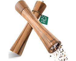 Dieux® - Peper en Zoutmolen set - 27CM - Zout peper kruiden - 2 stuks - Acacia hout - Instelbare maalgraad - Luxe kwaliteit - Hervulbaar - Pepermolen - Zoutmolen - Barbecue - BBQ accesoires
