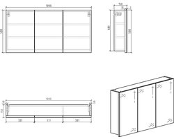 Differnz Brida spiegelkast 50x100x15cm 3 deuren wit