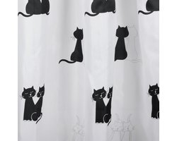 Differnz Douchegordijn Cats – 180 x 200 cm – Verzwaard – 100% Polyester – Wit/Zwart