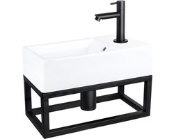 Differnz Force Fonteinset - 40x22x11.5cm - Kraan Recht - Mat Zwart - Met Handdoekrek - Keramiek