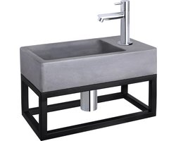Differnz Force Fonteinset - Beton donkergrijs - Kraan recht chroom - Met handdoekrek - 40 x 22 x 9 cm