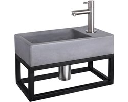 Differnz Force Fonteinset - Beton donkergrijs - Kraan recht mat chroom - Met handdoekrek - 40 x 22 x 9 cm