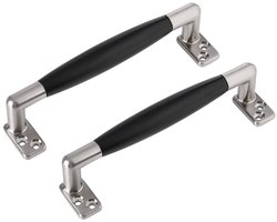 Differnz Haarlem Meubelgreep - 128 mm Boormaat - Mat Chroom met Zwarte Handgreep - Afmeting 140 x 37 mm - Geschikt voor Kasten, Kastdeuren en Lades - Praktische Set van 2 Stuks