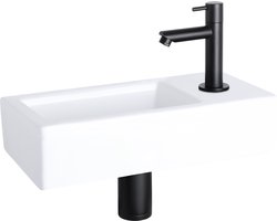 Differnz Helios fonteinset - 37.5x18.5x9.5cm - Rechthoek - 1 kraangat rechts - Recht matte zwarte kraan - Wit