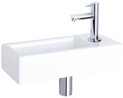 Differnz Hura fonteinset - 37.5x18.5x9cm - Rechthoek - 1 kraangat - Chromen rechte kraan - Keramiek Wit