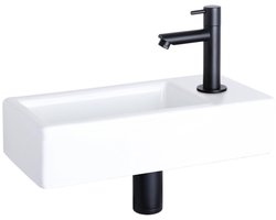 Differnz Hura fonteinset - 37.5x18.5x9cm - Rechthoek - 1 kraangat - Zwart mat rechte kraan - Keramiek Wit