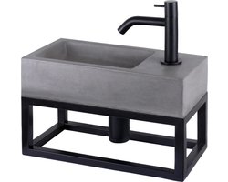 Differnz Jukon fonteinset - 38.5x18.5x9cm - Rechthoek - 1 kraangat - Zwart mat - met zwart frame - Grijs