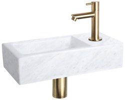 Differnz Jukon Fonteinset – Fonteinset Toilet 38,5x18,5x9 cm – Wasbak Lichtgrijs Beton – Wastafel met Mat Zwarte Fonteinkraan – Rechte Kraan met Standaard Greep voor Badkamer