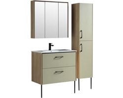 Differnz Legs badkamermeubelset 90x45.5x85cm 1 kraangat keramiek wit staand 2 poten met 2 lades inclusief spiegelkast groen mat