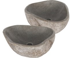 Differnz Lombok waskom 40x50cm riviersteen grijs SET van 2