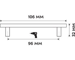 Differnz Meubelgreep - Vierkant - Boormaat 96 mm - Mat Zwart - Afmeting 106 x 32 mm - Geschikt voor Kasten en Lades - 2 Bevestigingspunten - Per 2 Stuks Geleverd