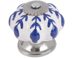 Differnz Meubelknop Klassiek - Retrovorm Design - Kleur Blauw/Wit - Geschikt voor Kasten, Lades, Kastjes en Meubels - Diameter 40 mm - Inclusief 2 Jaar Garantie