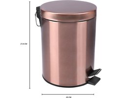 Differnz Pedaalemmer - 5 Liter - Soft-Close Deksel - RVS - Uitneembare Binnenemmer - Rond - 20 x 27.5 cm - Rood Koper - Geschikt voor Badkamer, Toilet of Kantoor
