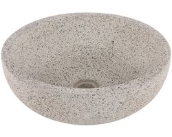 Differnz Terrazzo waskom - 40x40x15cm - rond - terrazzo - mat wit/zwart