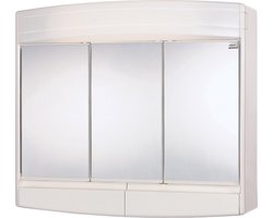 Differnz Topas-Eco Spiegelkast - Badkamerkast met Spiegel en Verlichting - Kunststof Spiegelkast met 3 Deuren, 2 Lades en Verstelbaar Schap - 60 x 18 x 53 cm - Wit