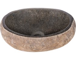 Differnz Waskom Nusa Ø35-39 x 15 cm - Wasbak Natuursteen Zonder Overloop - Opzetwastafel Opbouw - Spoelbak Ronde Vorm - Badkamer Accessoire - Grijs
