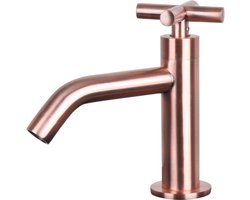 Differnz Wastafelkraan Gebogen met Kruisgreep – Kraan Koud Water – Toiletkraan – Rood Koper