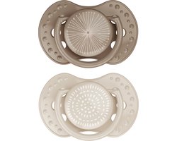 Difrax LOVI Dynamische Fopspeen 0 tot 3 Maanden - Beige & Bruin - 2 Stuks, Siliconen Speen, Gemakkelijk te Accepteren