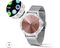 Digital Nativez dames smartwatch horloge zilverkleurig met echte zirkonia’s | incl. extra, makkelijk verstelbare, horlogeband | geschikt voor Iphone en Android | met o.a. NL menu| incl. luxe giftbox – kado