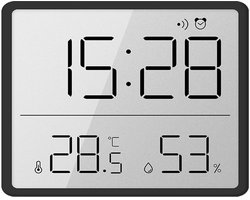 Digitale Alarmklok - Klein LCD Display met Temperatuur en Vochtigheid - 12/24 Uur & °C/°F - Magnetische Batterij-Aangedreven Tafelklok voor Thuis, Kantoor, School en Reizen - Zwart