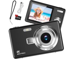 Digitale Camera 44MP - 1080P FHD Video - 2.4 Inch LCD Scherm - 16X Digitale Zoom - Compacte en Draagbare Vlogcamera - Anti Shake Functie - Inclusief 32GB SD Kaart - Zwart