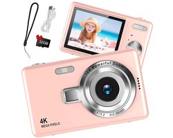 Digitale Camera 44MP - 1080P FHD Video - 2.4 Inch LCD Scherm - 16X Digitale Zoom - Compacte en Draagbare Vlogcamera - Anti Shake Functie - Inclusief 32GB SD Kaart - Roze