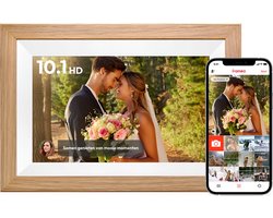 Digitale fotolijst met WiFi en Frameo App - 10.1 inch HD+ IPS Display - Fotokader met Touchscreen - 32GB - Bruin/Wit - Frameo digitale fotolijst - digitale fotokader - digitaal fotolijstje