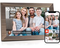 Digitale fotolijst met WiFi en Frameo App - 10.1 inch HD+ IPS Display - Fotokader met Touchscreen - 32GB - Walnoot kleur - Frameo digitale fotolijst - digitale fotokader - digitaal fotolijstje