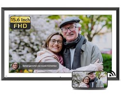 Digitale fotolijst met WiFi en Frameo App - 15.6 inch HD+ IPS Display - Fotokader met Touchscreen - 32GB - Zwart/Wit - frameo digitale fotolijst - digitale fotokader - digitaal fotolijstje