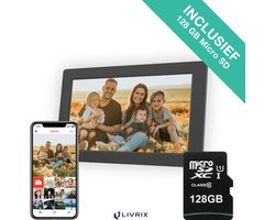 Digitale Fotolijst met WIFI en Frameo App - Inclusief 128GB SD Kaart - 10.1 inch - HD+ -IPS Display - Zwart - 3 Dimfuncties - Horizontaal & Verticaal