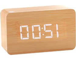 Digitale Houten Wekker - Bureauklok Groot - Rustige Nacht - Instelbare Helderheid - 120x80x70MM - Houtkleur
