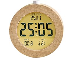 Digitale Houten Wekker - Kleine Tafelklok Bureauklok - Tijd Weergeven - LCD Display met Datum - 10.5 cm - Houtkleur