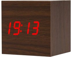 Digitale Houten Wekker met LED Licht - Mini Cube Klok voor Slaapkamer en Reizen
