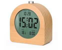 Digitale Houten Wekker met Temperatuur en Datum, Snooze Functie en Warm Licht