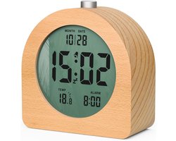 Digitale Houten Wekker met Temperatuur en Datum, Snooze Functie en Warm Licht