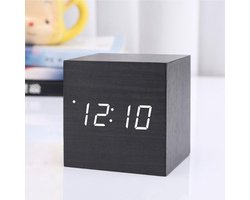 Digitale klok - Bureauklok - Wooden look - Zwart + Witte cijfers