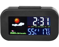 Digitale Klok - Elektronische klok - Multifunctionele Klok - Met Kleurendisplay, Temperatuur-, Vochtigheids- en Datumweergave - Geschikt voor Thuis, Op Kantoor en Andere Omgevingen - Zwart