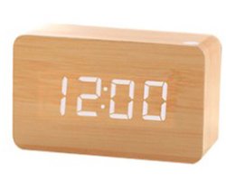 Digitale Klok-Groot Lcd-Met Houten Frame En Hoge Leesbaarheid-Digitale Wekker-Met Temperatuur En Vochtigheid-1 Stuk-Slaapkamer, Woonkamer, Kantoor-Geel-Wit
