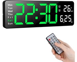 Digitale LED Wandklok 13 inch Groot Display met Afstandsbediening - Modern Ontwerp Verstelbare Helderheid - Tijd Datum Temperatuur - Woonkamer Keuken Kantoor Gym