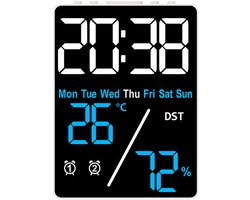 Digitale LED-wekker met thermo-hygrometer - Dubbele alarmen - met 3 helderheidsniveaus - voor binnen, buiten, keuken, kantoor, slaapkamer, woonkamer