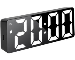 Digitale LED Wekker, Tafelklok met 4 Helderheidsniveaus, Datum, 12/24 uur, Snooze en DST-function, Digitale Klok met Groot LED Display, Raagbare Klok op Type C Netvoeding