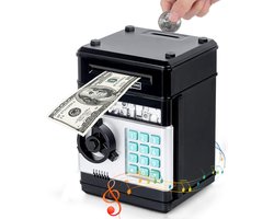 Digitale Spaarvarken - Kluis met Pincode & Geluid - Spaarpot - Mini ATM - Geldbank - Educatief Speelgoed - Kinderspeelgoed - Kinderen - Munten & Briefgeld - beste cadeau voor verjaardag, kerst, Halloween, Thanksgiving, Pasen - Zwart
