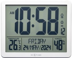 Digitale Tafel-/Wandklok 17,3x14x2,7 cm - Radio gestuurd - Wekker - Weerstation - Temperatuur - Wit - ABS - NeXtime 'Oneforall'