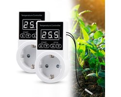 Digitale thermostatische stopcontacten set van 2 - met probe - waterdichte schakelaar - voor verwarming van kas of glazen container