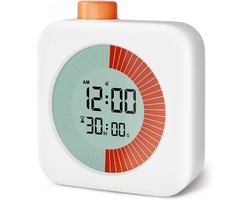 Digitale visuele timer, 3-in-1 timer met draaibare eierwekker, kinderwekker, klok en dempfunctie, aftelfunctie van 60 minuten, hulpmiddel voor tijdbeheer voor kinderen, voor ADHD, thuis, keuken, koken - wit