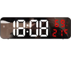 Digitale wandklok - Elektronische spiegelwekker - zwarte schaal, wit en rood - Wekkerspiegel groot scherm digitale LED wandklok plug-in versie klok